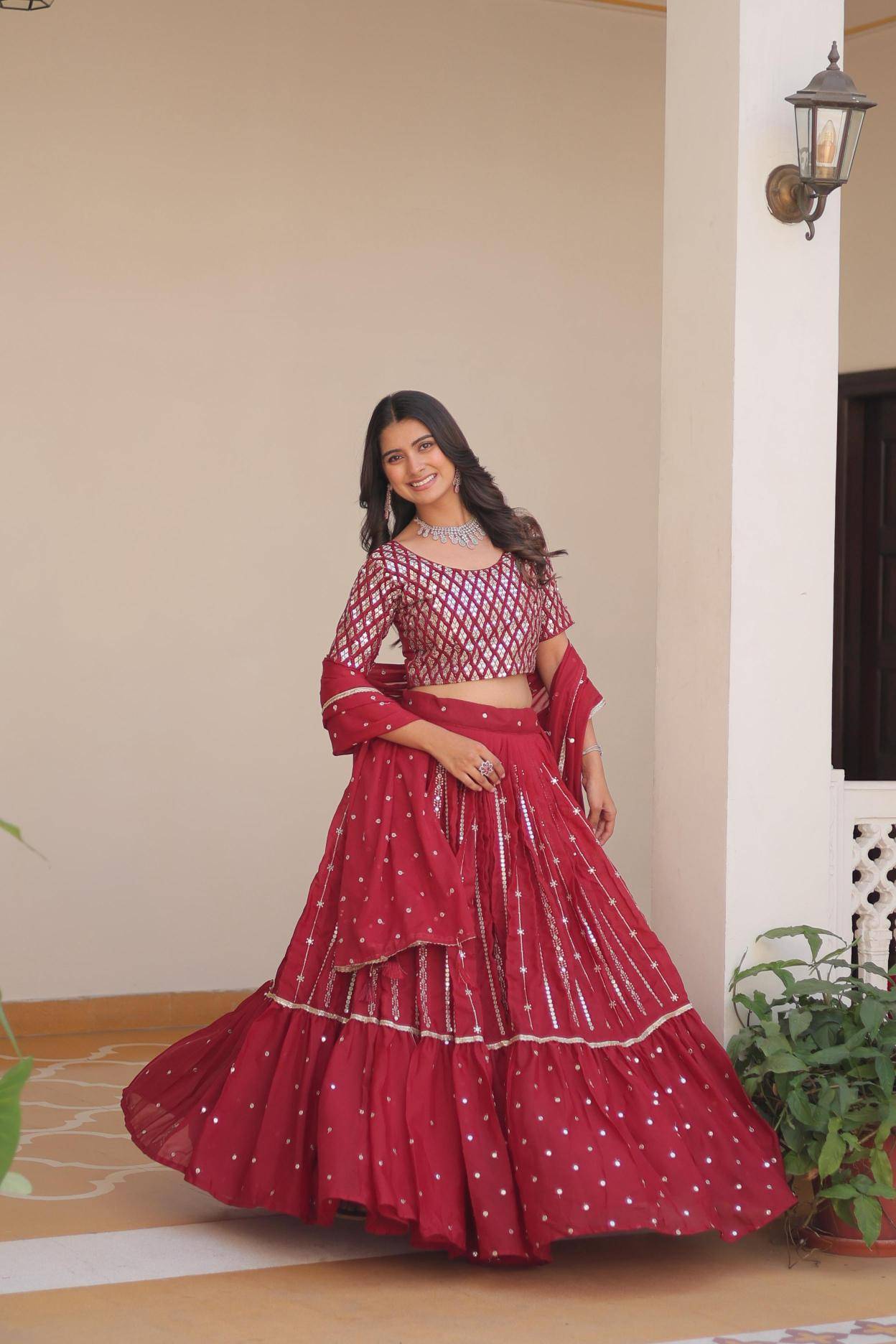Ram-086 Georgette Red Latest lehenga choli collection